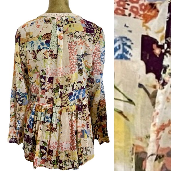 Anthropologie MAEVE Abella Floral CottageCore PINTUCK Babydoll Tunic TOP Size 6 - Picture 2 of 16